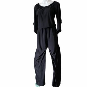 Long Black Jumpsuit Wide Leg On or Off Shoulder SM